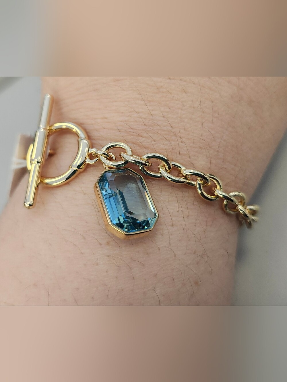 NWT Ralph Lauren Gold-Tone Aqua Stone Flex Bracelet